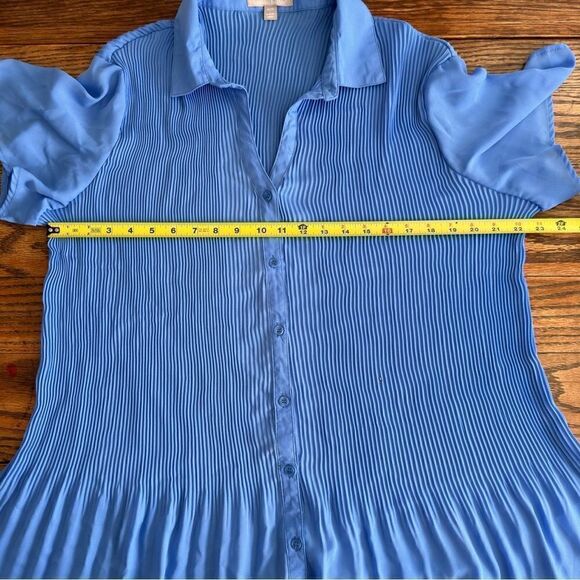Woman Within Button Front Short Sleeve Blouse Accordion Pleats Blue Size L 18/20 - Picture 4 of 7